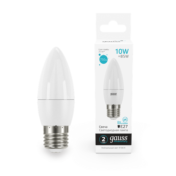 Изображение товара Лампа Gauss Elementary Свеча 10W 750lm 4100K E27 LED / 30220