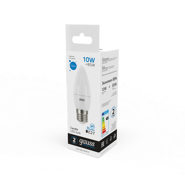 Изображение товара Лампа Gauss Elementary Свеча 10W 750lm 6500K E27 LED / 30230