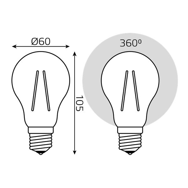 Изображение товара Лампа Gauss Filament Elementary А60 7W 530lm 2700К Е27 LED / 22217