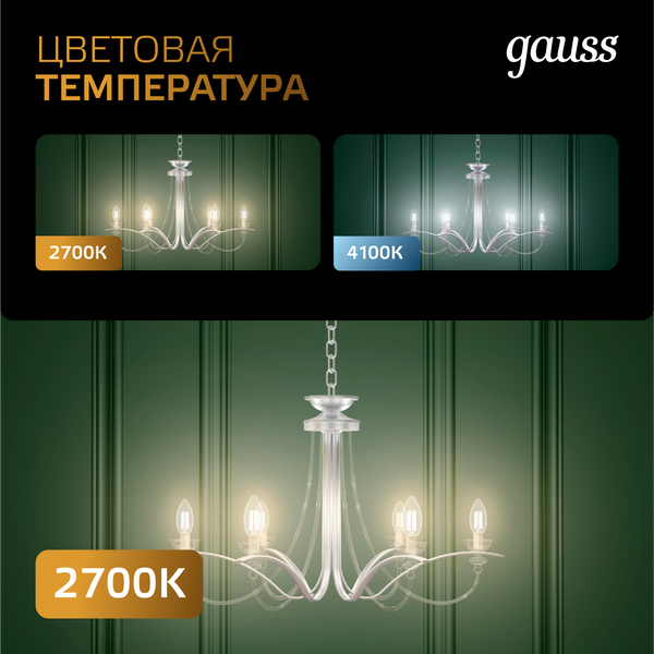 Изображение товара Лампа Gauss Filament Шар 9W 680lm 2700К Е14 LED / 105801109