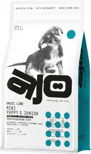 Изображение товара Сухой корм для собак AJO Dog Mini Puppy & Junior с гречкой для щенков малых пород (2кг)