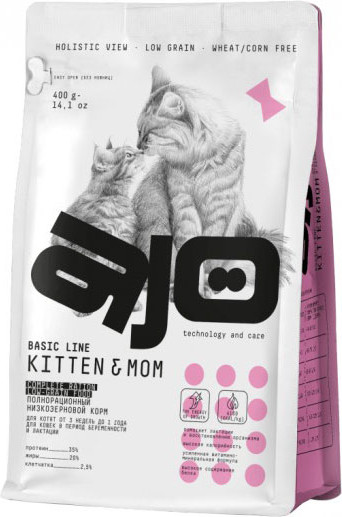 Изображение товара Сухой корм для кошек AJO Cat Kitten & Mom для котят, беременных и кормящих кошек (0.4кг)