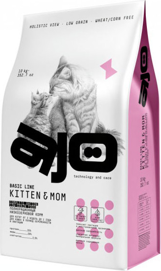 Изображение товара Сухой корм для кошек AJO Cat Kitten & Mom для котят, беременных и кормящих кошек (10кг)