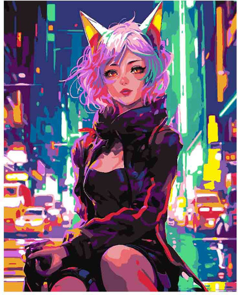 Изображение товара Картина по номерам Lori Девушка-кошка / Рх-187