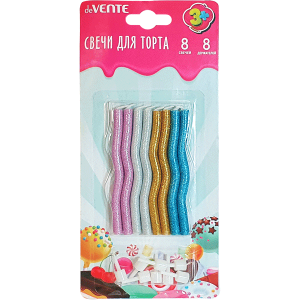 Изображение товара Набор свечей для торта deVente Glitter Zig-Zag / 9060000 (8шт)