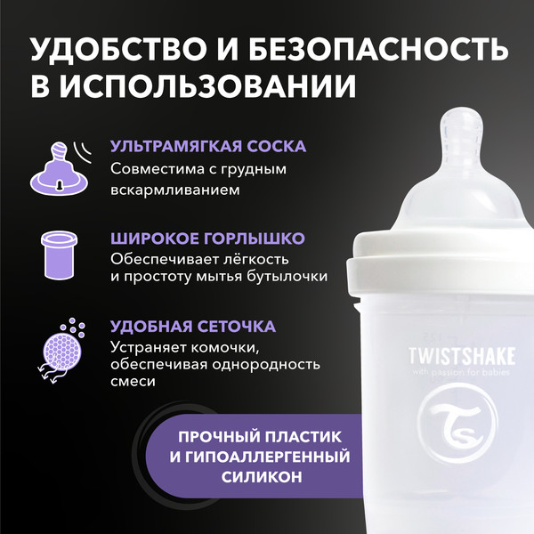 Изображение товара Бутылочка для кормления Twistshake Антиколиковая 79085 (125мл, белый)