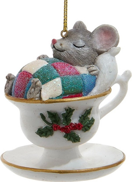 Изображение товара Елочная игрушка Kurt S. Adler Christmas 2024. Мышка в чашке спит / E0964_2
