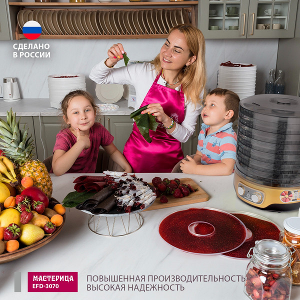 Изображение товара Сушилка для овощей и фруктов Мастерица EFD-3070 (черный/золото)