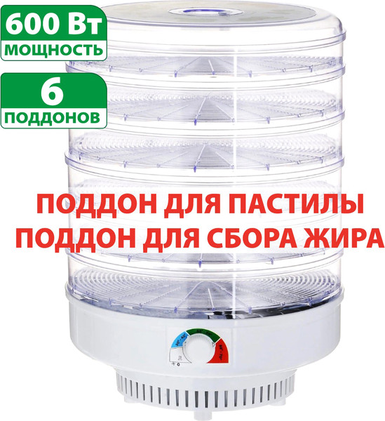 Изображение товара Сушилка для овощей и фруктов Ветерок 6 У (в гофротаре, прозрачный, с поддоном для пастилы)