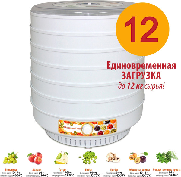 Изображение товара Сушилка для овощей и фруктов Ветерок 2 Люкс (в гофротаре, 6 сит + 2 поддона для пастилы)