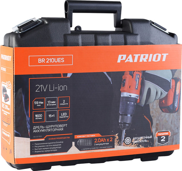 Изображение товара Аккумуляторная дрель-шуруповерт PATRIOT BR 210UES BL / 180301550