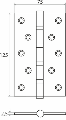 Изображение товара Петля дверная Trodos 125x75x2.5 б/к накладная (хром)
