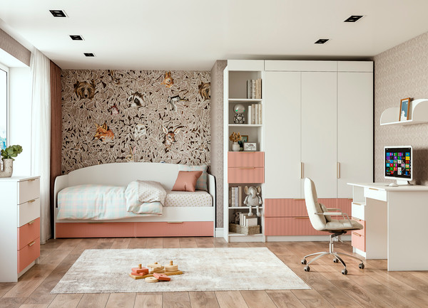 Изображение товара Письменный стол ДСВ Лавис СТД 1070.1 (белый/белый софт/персик софт)