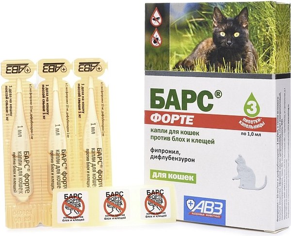 Изображение товара Капли от блох Агроветзащита Барс Форте для кошек (3 пипетки)