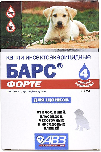 Изображение товара Капли от блох Агроветзащита Барс Форте для щенков (4 пипетки)