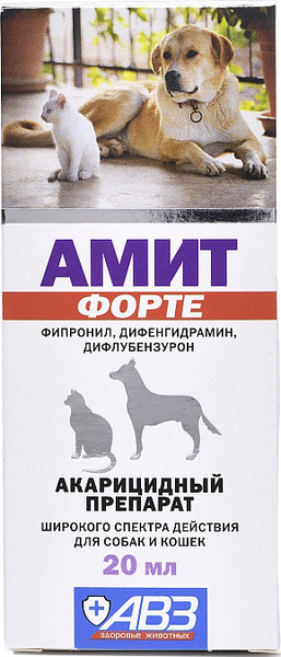 Изображение товара Капли для лечения шерсти и кожи животных Агроветзащита Амит форте (20мл)