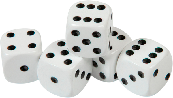 Изображение товара Набор кубиков для настольной игры Звезда D6 16мм / 1213 (5шт, белый с черными точками)
