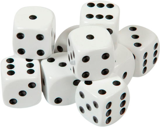 Изображение товара Набор кубиков для настольной игры Звезда D6 16мм / 1214 (10шт, белый с черными точками)