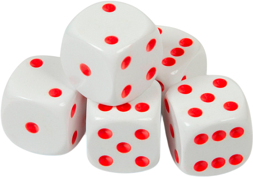 Изображение товара Набор кубиков для настольной игры Звезда D6 16мм / 1217 (5шт, белый с красными точками)