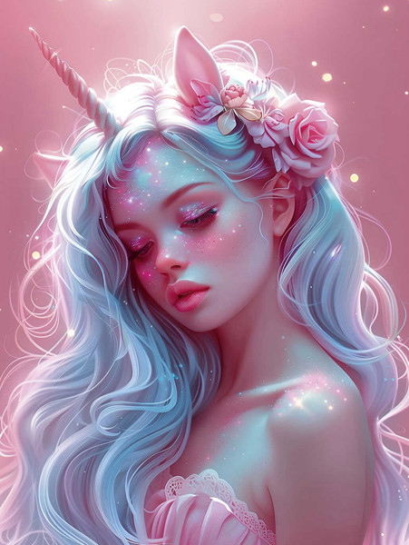 Изображение товара Набор алмазной вышивки Феникс+ Девушка-Единоро / 68620