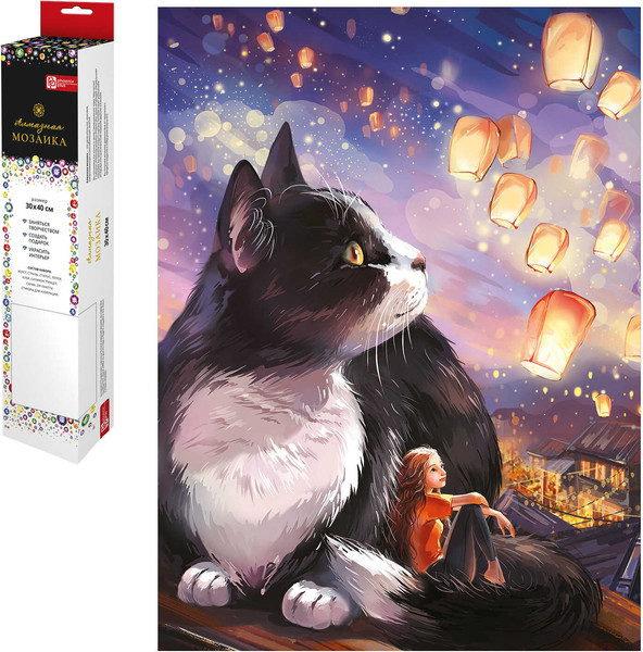 Изображение товара Набор алмазной вышивки Феникс+ Кот с фонариками / 68627