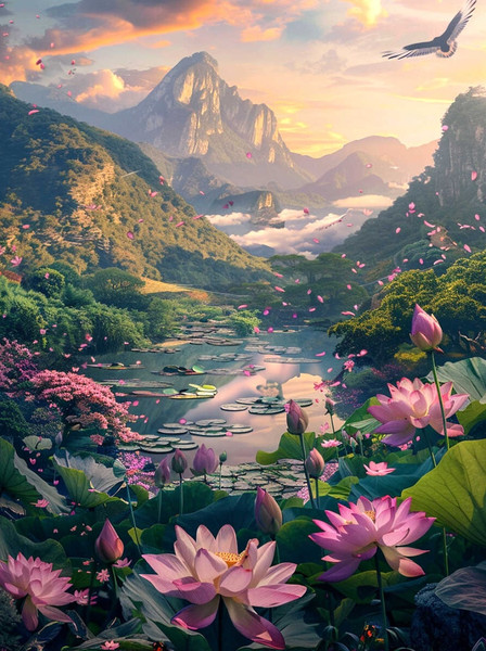 Изображение товара Набор алмазной вышивки Феникс+ Лотосы в горах / 68633