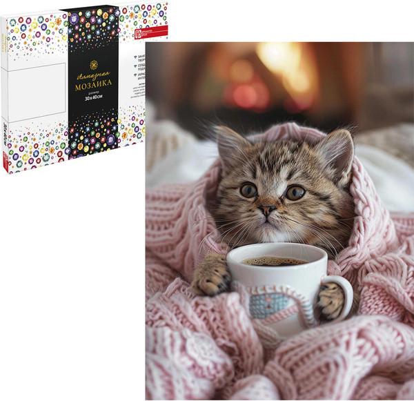 Изображение товара Набор алмазной вышивки Феникс+ Котенок в пледе / 68635