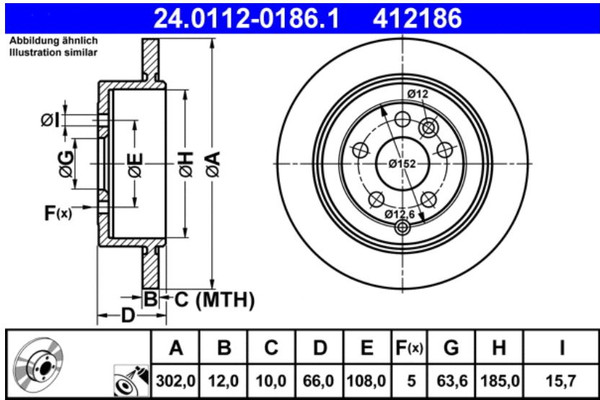 Изображение товара Тормозной диск ATE 24.0112-0186.1