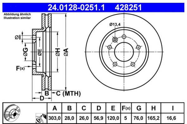 Изображение товара Тормозной диск ATE 24.0128-0251.1