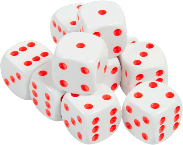 Изображение товара Набор кубиков для настольной игры Звезда D6 16мм / 1218 (10шт, белый с красными точками)