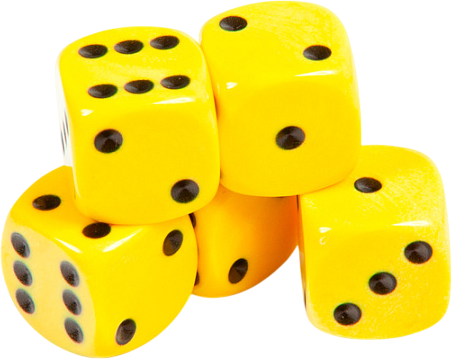 Изображение товара Набор кубиков для настольной игры Звезда D6 16мм / 1225 (5шт, желтый с черными точками)