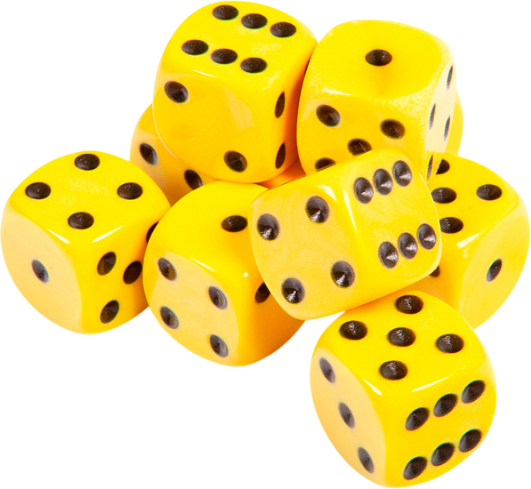Изображение товара Набор кубиков для настольной игры Звезда D6 16мм / 1226 (10шт, желтый с черными точками)