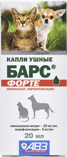 Изображение товара Капли для лечения ушей у животных Агроветзащита Барс Форте (20мл)