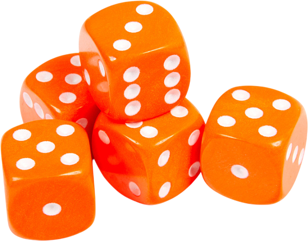 Изображение товара Набор кубиков для настольной игры Звезда D6 16мм / 1233 (5шт, оранжевый с белыми точками)