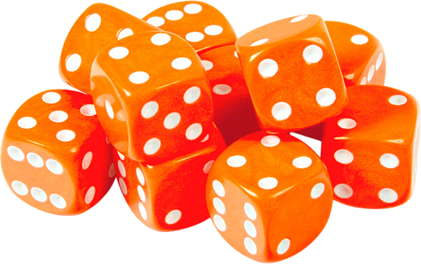 Изображение товара Набор кубиков для настольной игры Звезда D6 16мм / 1234 (10шт, оранжевый с белыми точками)