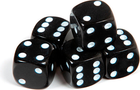 Изображение товара Набор кубиков для настольной игры Звезда D6 16мм / 1237 (5шт, черный с белыми точками)