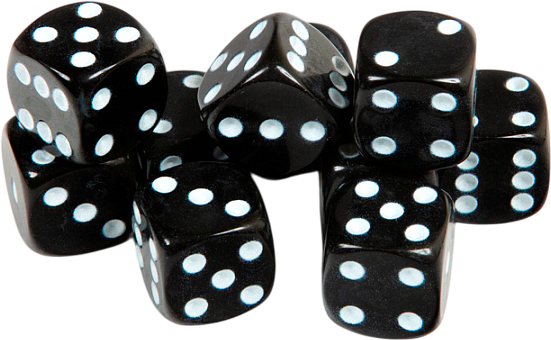 Изображение товара Набор кубиков для настольной игры Звезда D6 16мм / 1238 (10шт, черный с белыми точками)