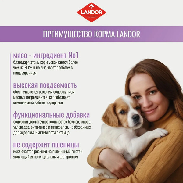 Изображение товара Сухой корм для собак Landor Monoprotein для взрослых собак всех пород с индейкой / F2155 (15кг)