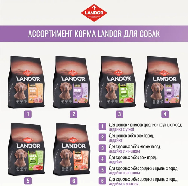 Изображение товара Сухой корм для собак Landor Monoprotein для взрослых собак всех пород с индейкой / F2155 (15кг)