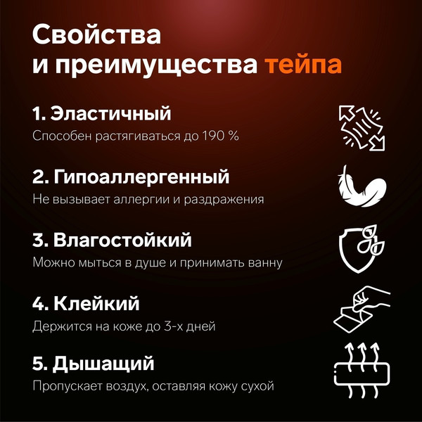 Изображение товара Кинезио тейп Onlytop 9408638 (2.5x500см, красный)