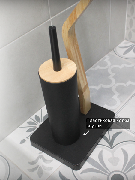 Изображение товара Стойка для туалетной бумаги с ершиком Caspian 90044 (черный/дерево)