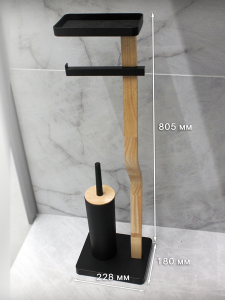 Изображение товара Стойка для туалетной бумаги с ершиком Caspian 90044 (черный/дерево)