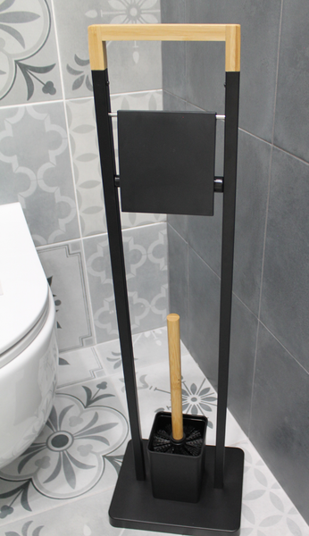 Изображение товара Стойка для туалетной бумаги с ершиком Caspian 90045 (черный/бамбук)