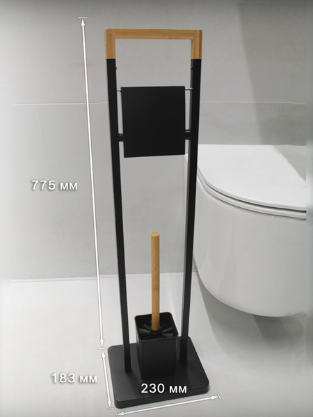 Изображение товара Стойка для туалетной бумаги с ершиком Caspian 90045 (черный/бамбук)