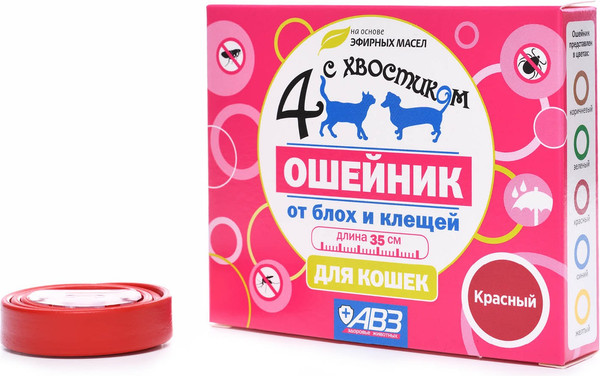 Изображение товара Ошейник от блох Агроветзащита Четыре с хвостиком для кошек (красный)