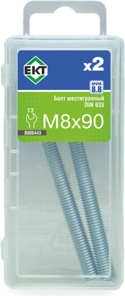 Изображение товара Болт ЕКТ Шестигранный 8х90 8.8 DIN 933 / B006443 (2шт)