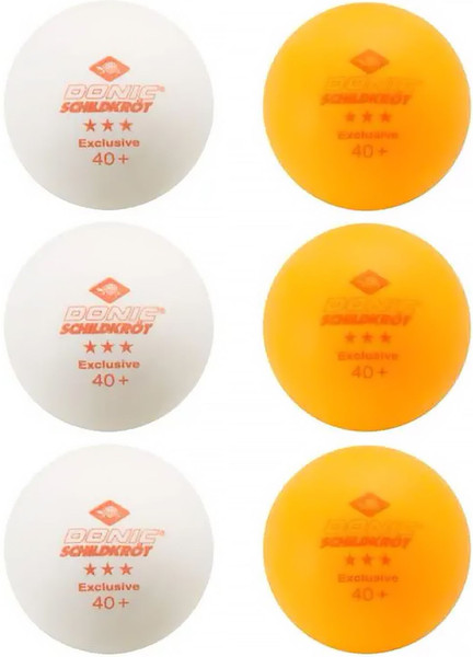 Изображение товара Набор мячей для настольного тенниса Donic Schildkrot Exclusive 3* 40+ / 608533E (6шт, белый/оранжевый)