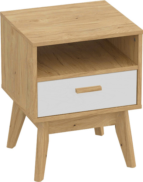 Изображение товара Прикроватная тумба Мебельград Калгари 44x40x57 (дуб натуральный светлый / белый матовый)