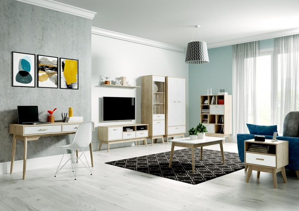 Изображение товара Прикроватная тумба Мебельград Калгари 44x40x57 (дуб натуральный светлый / белый матовый)