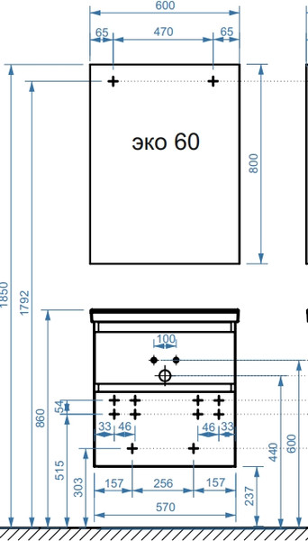 Изображение товара Тумба под умывальник Belux Киото НП 60-02 (1, белый глянцевый)